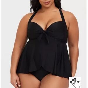 Torrid Tie-Front Wireless One-Piece Swim Suit Woman 4X Black Underwired